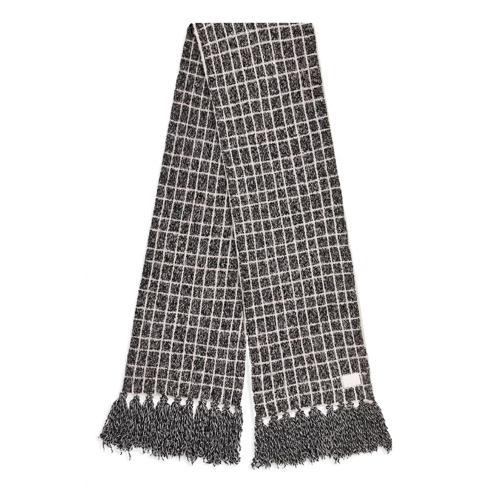 NEW VARLEY lindsey check bouclé knit scarf in charcoal marl